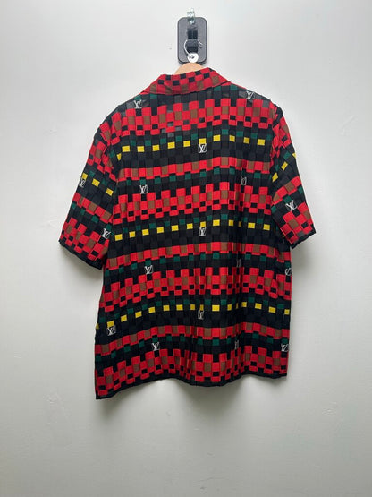 Louis Vuitton Damier Red Brown Green Button Up size 2XL