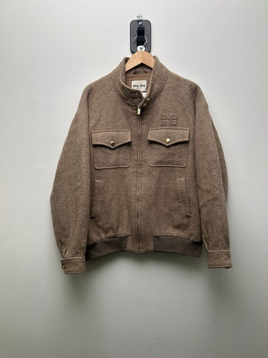 Preowned Miu Miu Brown Gold Button Tweed Jacket sz.38