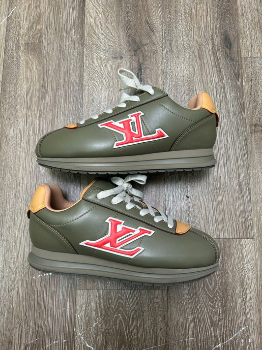 Preowned Louis Vuitton Olive Khaki Red Buttersoft Trainer sz.8.5LV(10.5M)