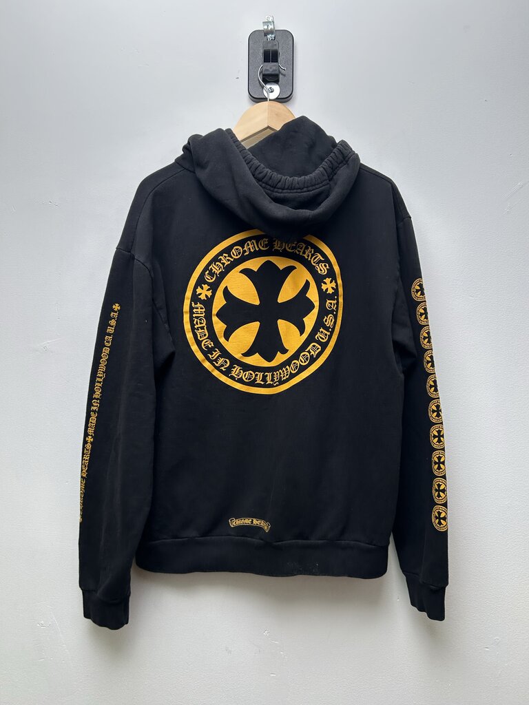 Preowned Chrome Hearts Black Yellow Cross Hollywood Logo Hoodie Sz.Medium