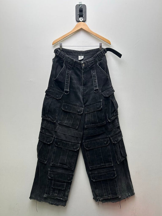 Vetements Black Denim Multi Cargo Rave Pants size 28-32