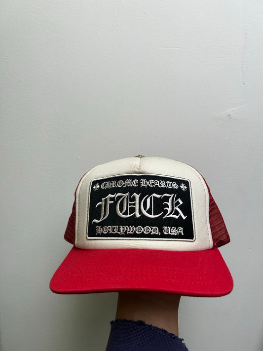 Preowned Chrome Heart Red White Fuck Trucker