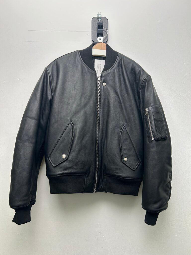 New Stussy Black Leather Jacket Bomber sz.Medium