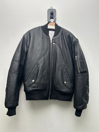 New Stussy Black Leather Jacket Bomber sz.Medium