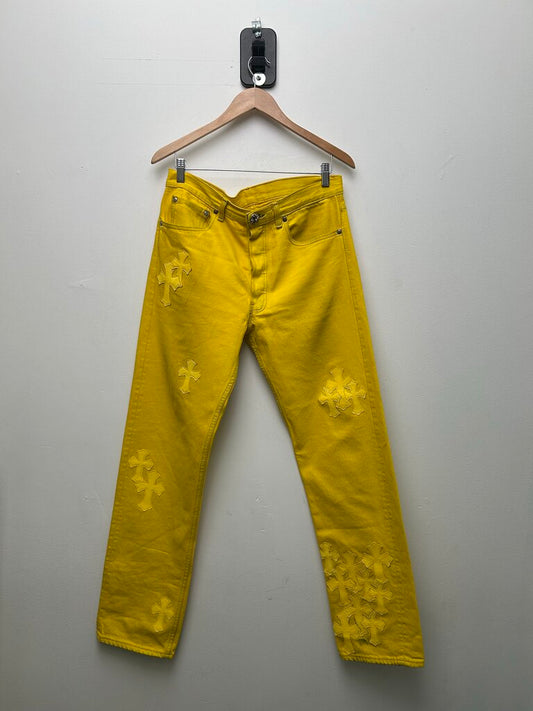 Preowned Chrome Hearts Yellow Patch Denim Size 32