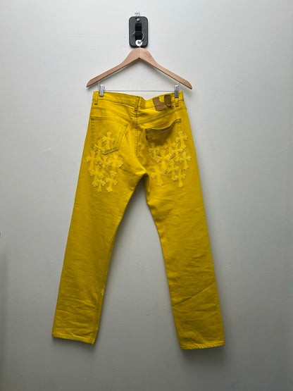 Preowned Chrome Hearts Yellow Patch Denim Size 32