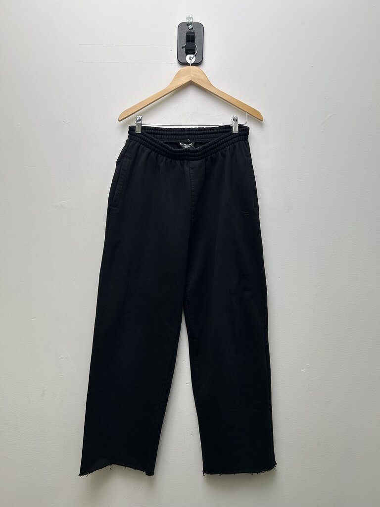 Preowned Balenciaga Small Logo Black Open Hem Sweatpants XS
