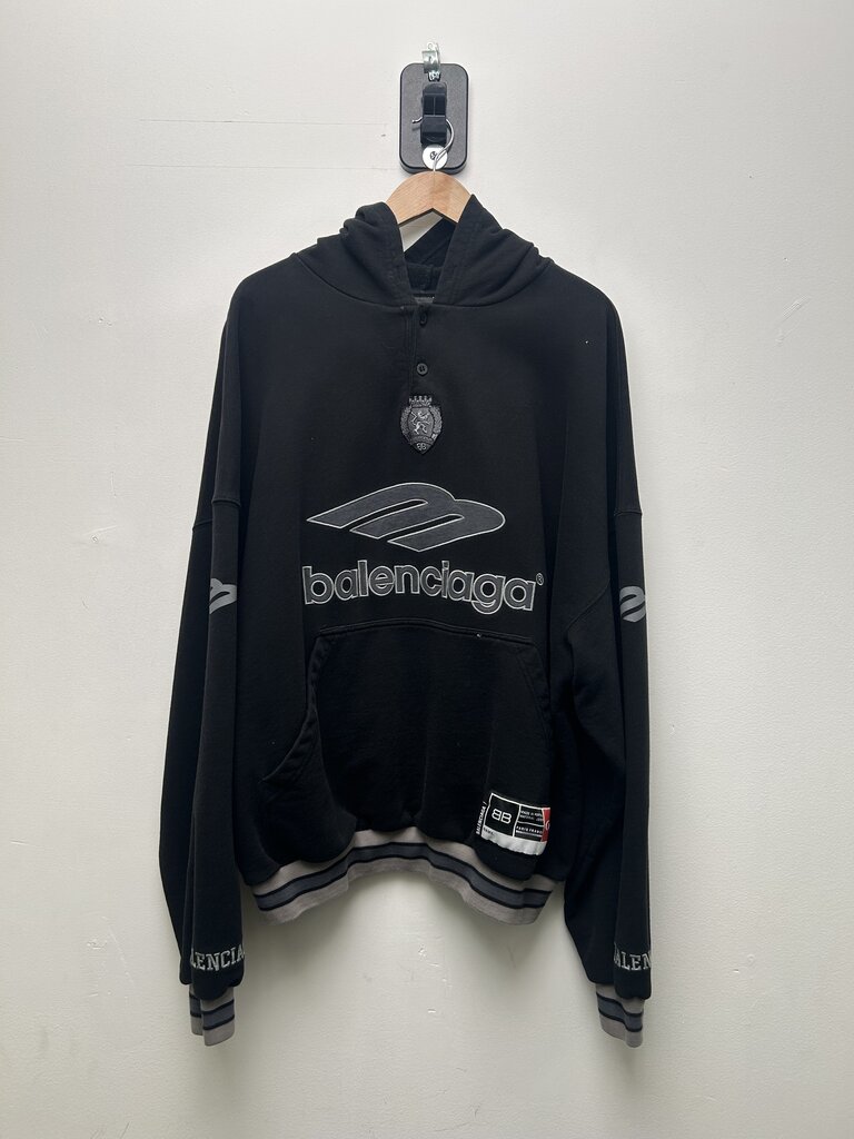 Preowned Balenciaga Black MULTI Logo Button Hoodie Size Medium