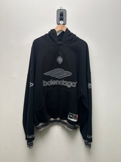 Preowned Balenciaga Black MULTI Logo Button Hoodie Size Medium
