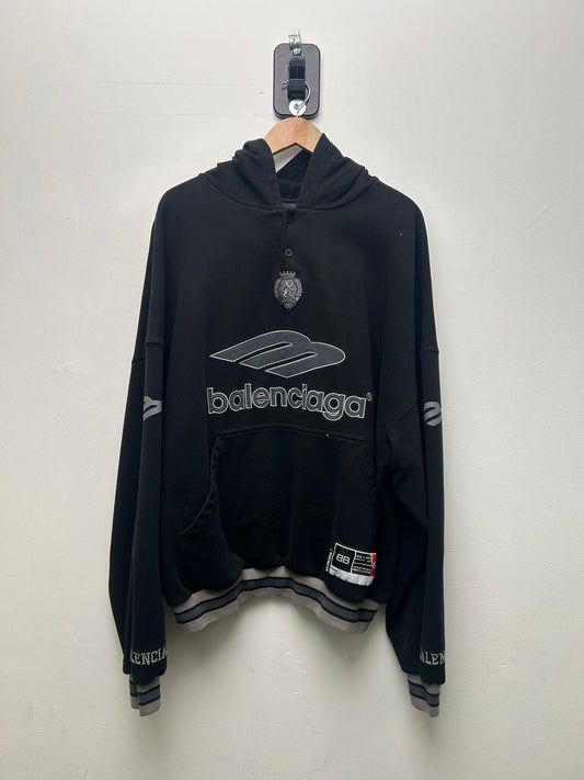 Preowned Balenciaga Black MULTI Logo Button Hoodie Size Medium