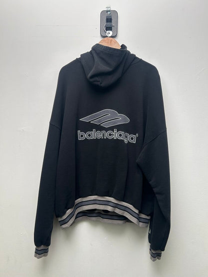Preowned Balenciaga Black MULTI Logo Button Hoodie Size Medium