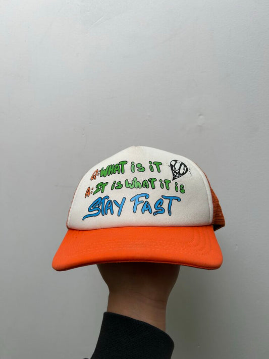 Preowned Chrome Hearts Matty BoyOrange Stay Fast Trucker