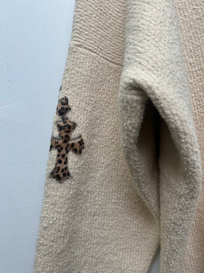 Chrome Hearts Cream Cashmere Cheetah Patch Hoodie Size M/L