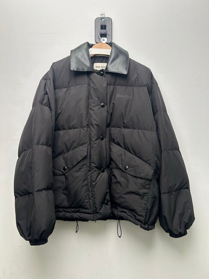 Miu Miu Black Leather Collar Puffer Jacket size XL/2XL