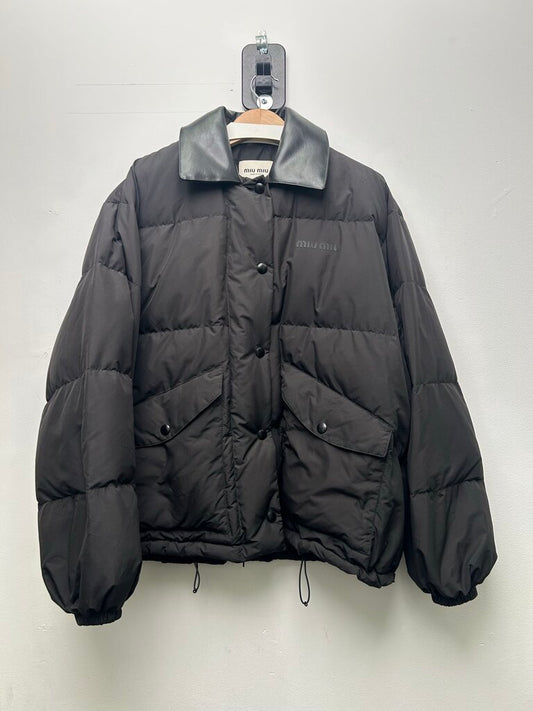 Miu Miu Black Leather Collar Puffer Jacket size XL/2XL