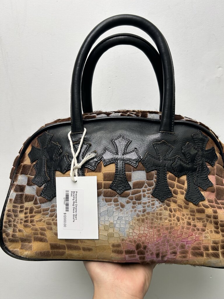 Preowned Chrome Heart Bowling Bag Disco Giraffe Print
