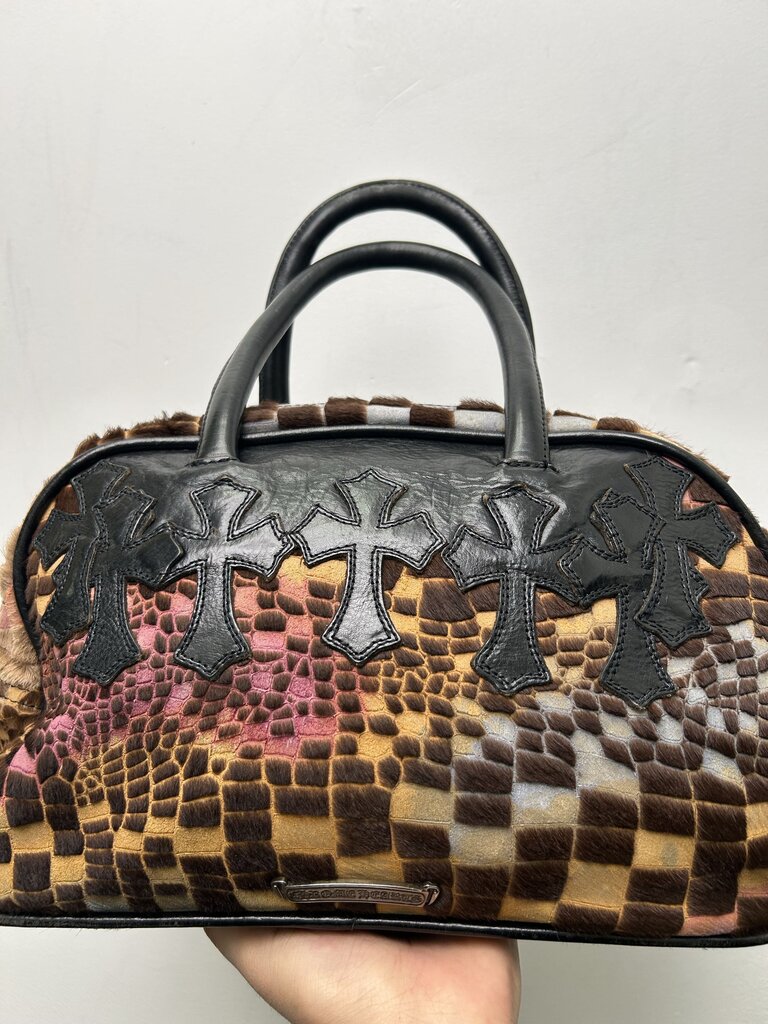 Preowned Chrome Heart Bowling Bag Disco Giraffe Print