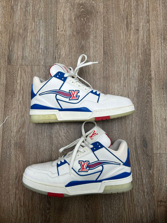 Preowned Louis Vuitton White Red Blue Trainer Sz LV 7 1/2