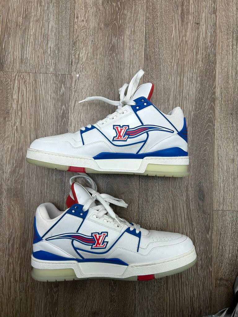 Preowned Louis Vuitton White Red Blue Trainer Sz LV 7 1/2