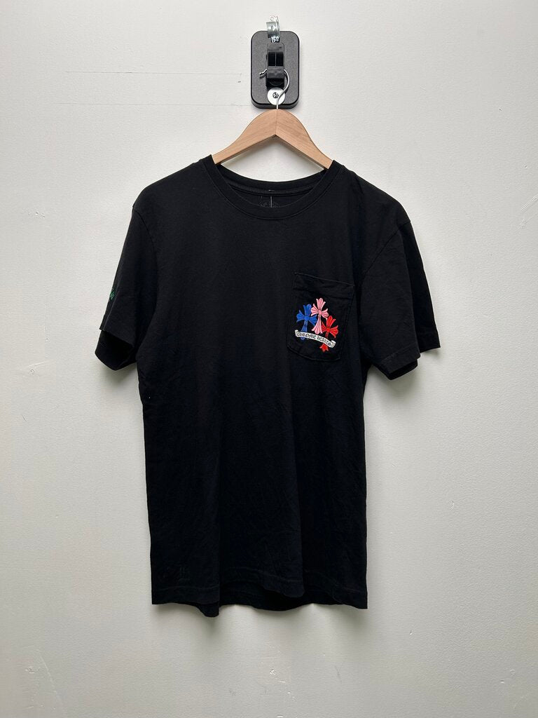 Preowned Chrome Heart Multi Cross Multi Logo Multi Color Black Tee size M