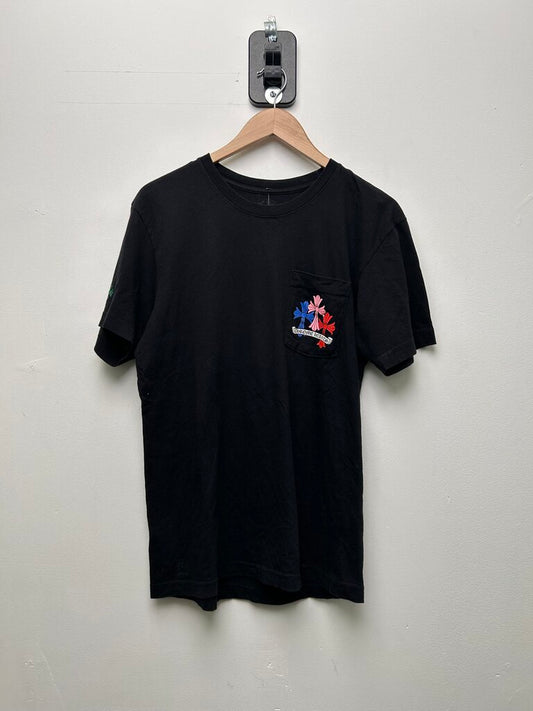 Preowned Chrome Heart Multi Cross Multi Logo Multi Color Black Tee size M