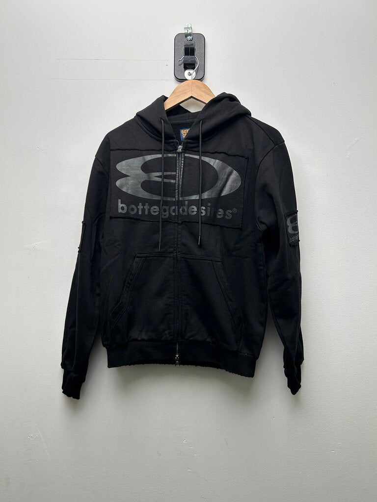 New Bottega Desires Forever Logo Black Zip Up Hoodie size M
