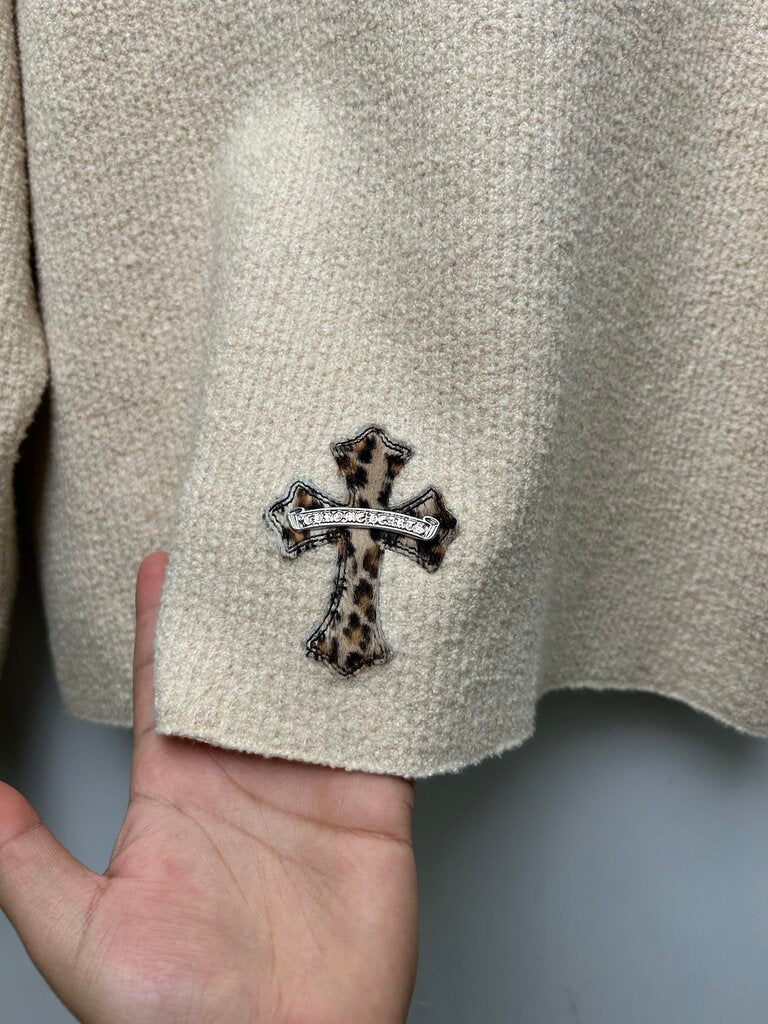Preowned Chrome Hearts Cashmere Leopard Patch Creweneck Size
