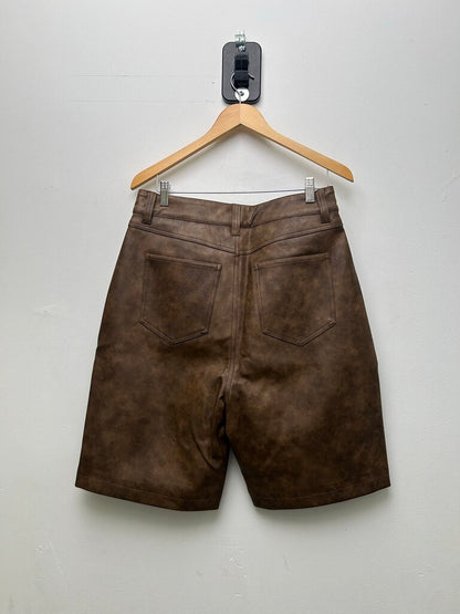 New Bottega Desires Spellout Brown Leather Shorts sz.32
