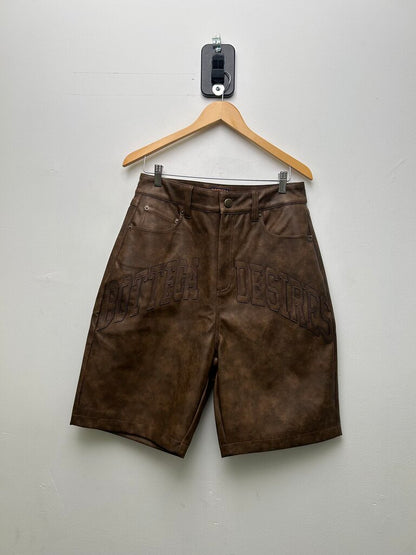 New Bottega Desires Spellout Brown Leather Shorts sz.32