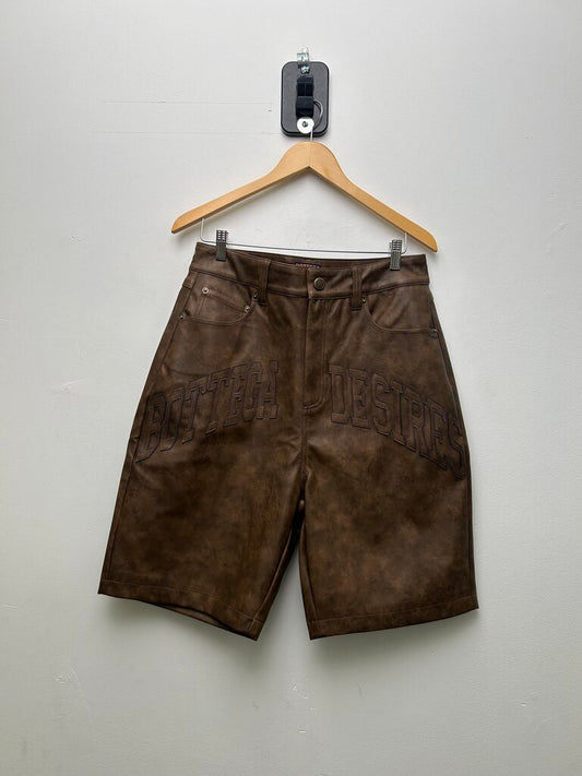 New Bottega Desires Spellout Brown Leather Shorts sz.36