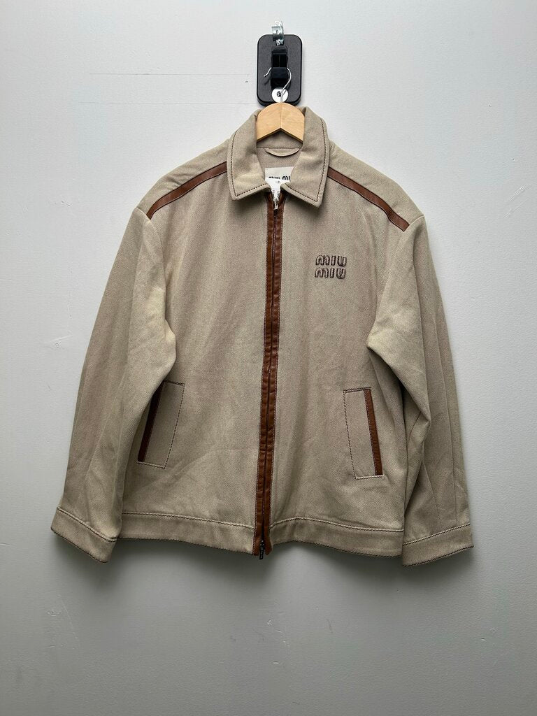 Preowned Miu Miu Tan Khaki Material Zip Jacket Size 44