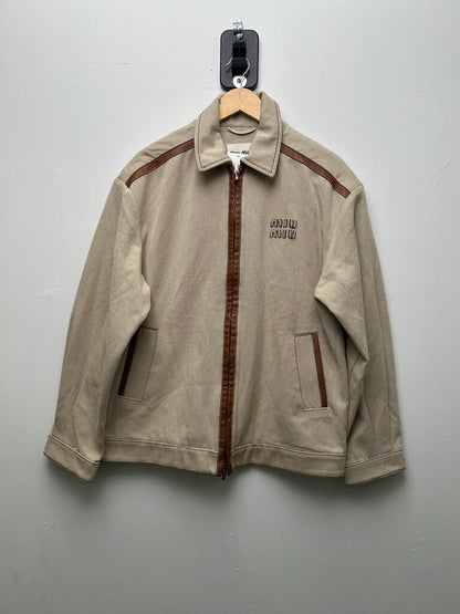 Preowned Miu Miu Tan Khaki Material Zip Jacket Size 44