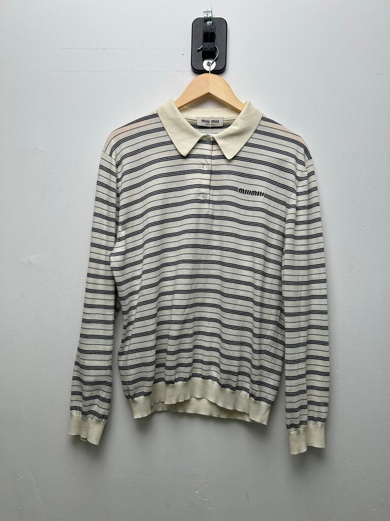 Preowned Miu Miu White Stripe Button Up Size
