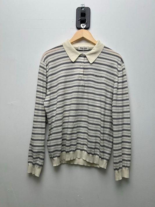 Preowned Miu Miu White Stripe Button Up Size