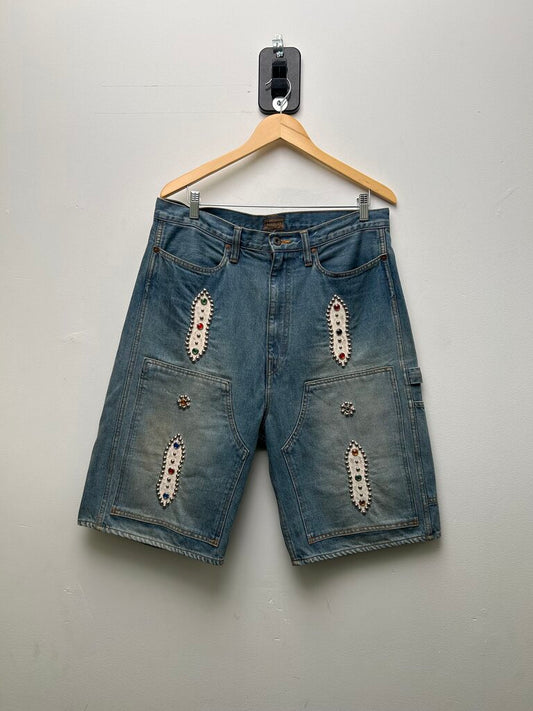 Preowned Kapital Rhinestone Lightwash Short Size 36