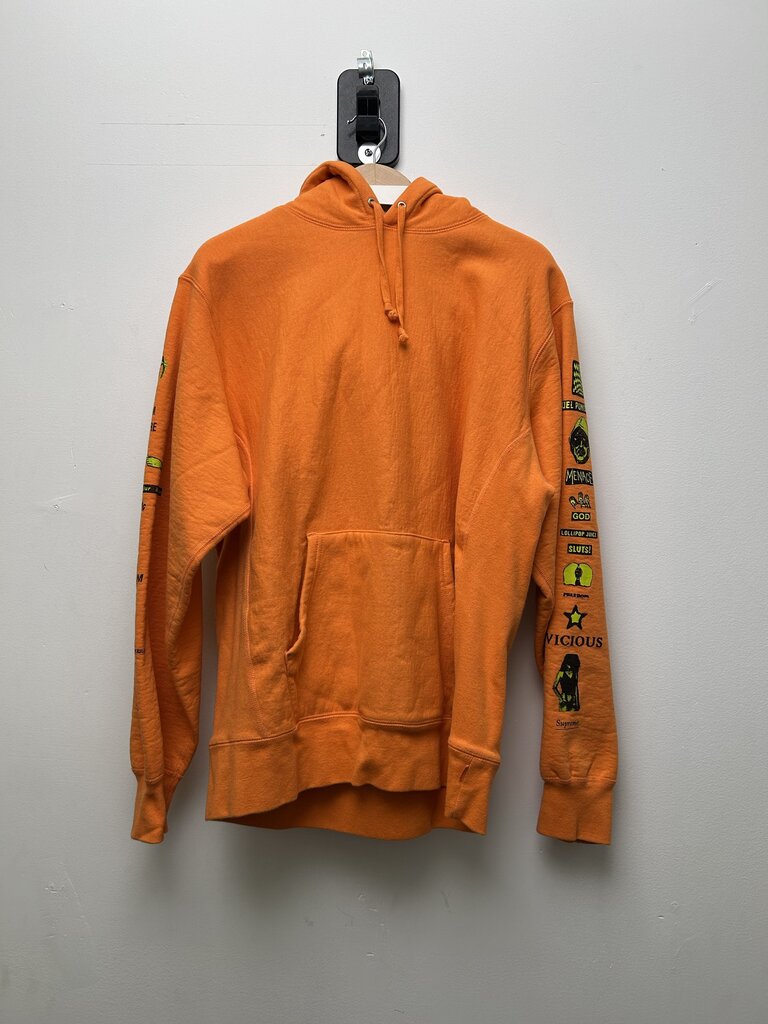 Preowned Supreme Orange Yellow Arm Logo Hoodie Sz.Large