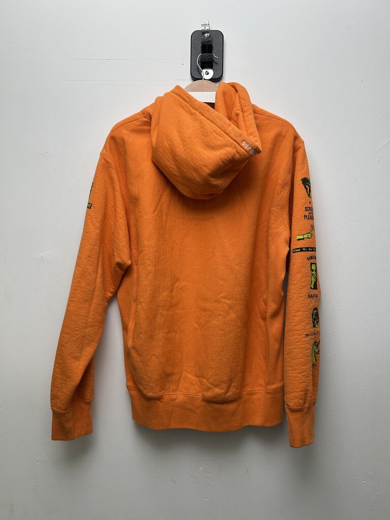 Preowned Supreme Orange Yellow Arm Logo Hoodie Sz.Large