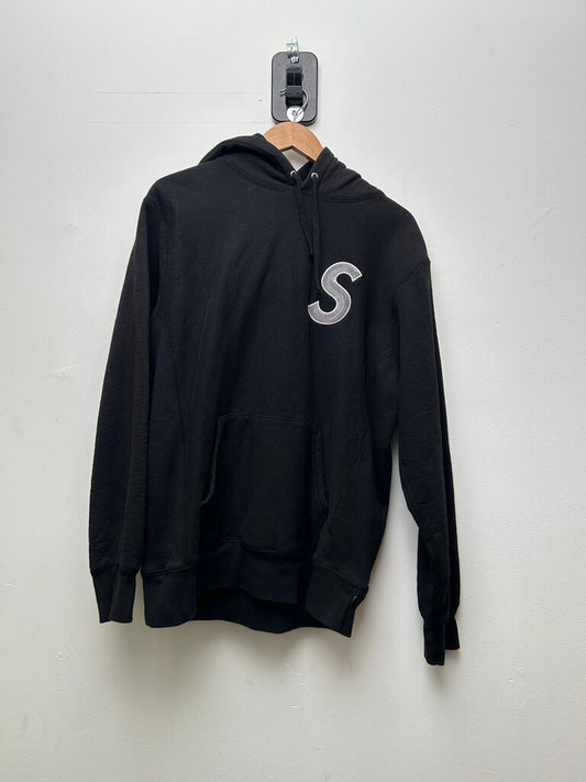 Preowned Supreme Black White Swirl S Logo Hoodie Sz.Large