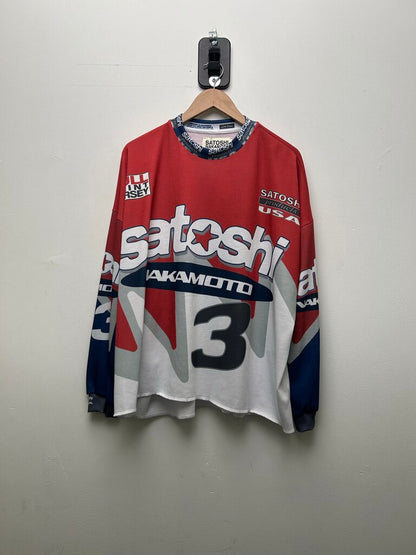 New Satoshi Red Blue Moto L/S Jersey Size Large