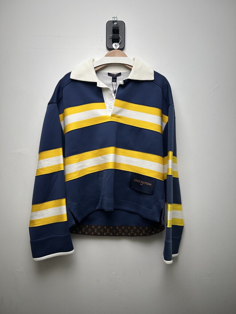 Preowned Louis Vuitton Navy Yellow White Stripe Rugby Jersey sz.L