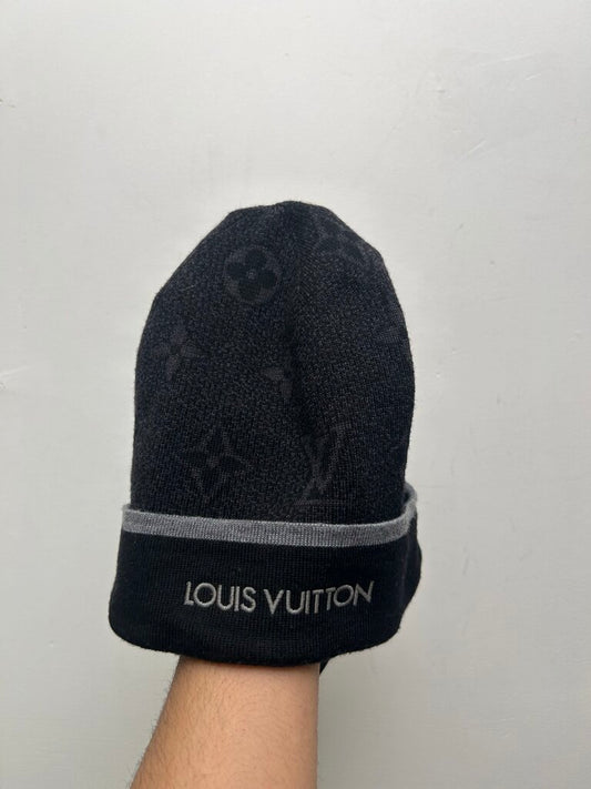 Preowned Louis Vuitton Black Grey Logo Print Beanie