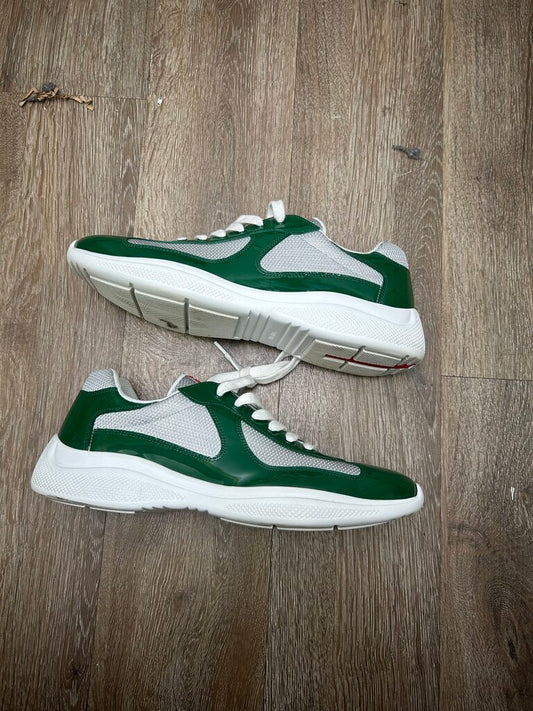 Preowned Prada Americas Cups Silver White Green sz.10(11.5M)