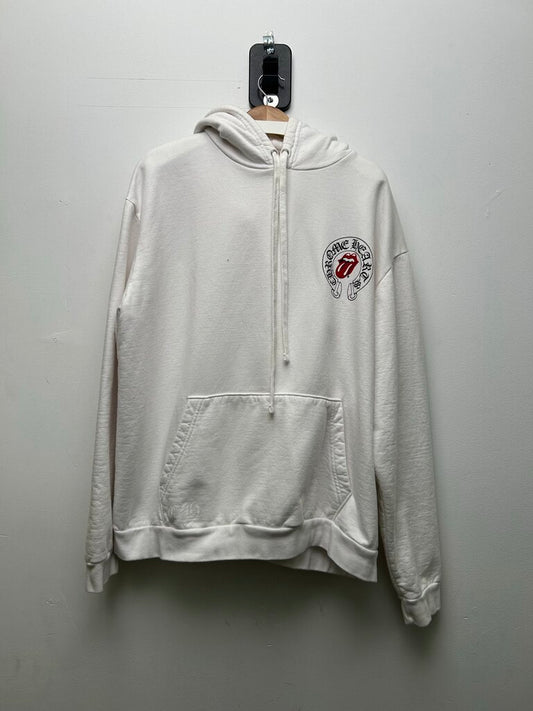 Preowned Chrome Hearts White Rolling Stones Hoodie Size Large