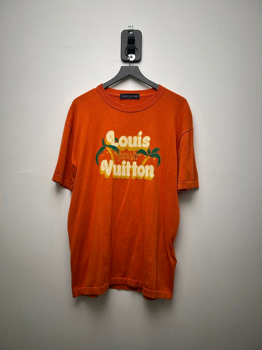 Preowned Louis Vuitton Orange Cashmere Palm Tree Tee Size Large
