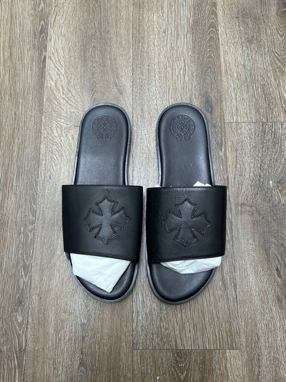 New Chrome Hearts Big Cross Leather Black Slides sz.46