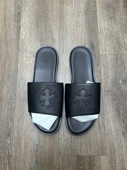 New Chrome Hearts Big Cross Leather Black Slides sz.46