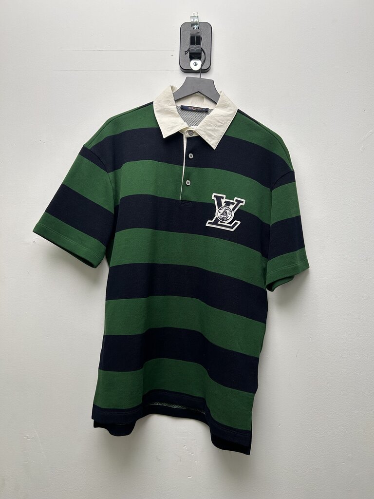 Preowned Louis Vuitton Regatta Polo Navy Green WHite Stripe Shirt sz.L