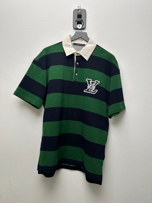 Preowned Louis Vuitton Regatta Polo Navy Green WHite Stripe Shirt sz.L
