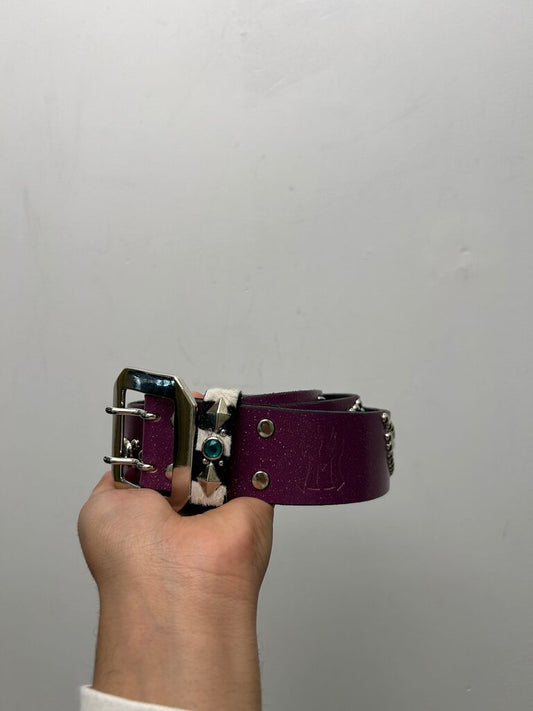 New Mannahatta Purple Zebra Studded Belt sz. 34-40