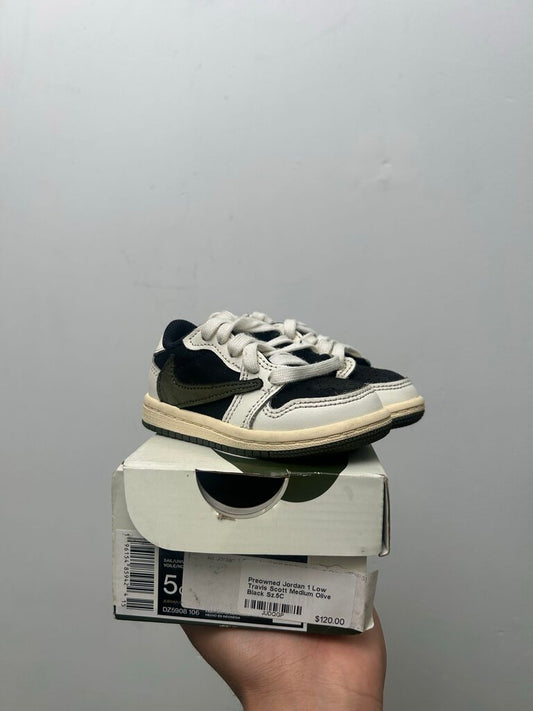Preowned Jordan 1 Low Travis Scott Medium Olive Black Sz.5C